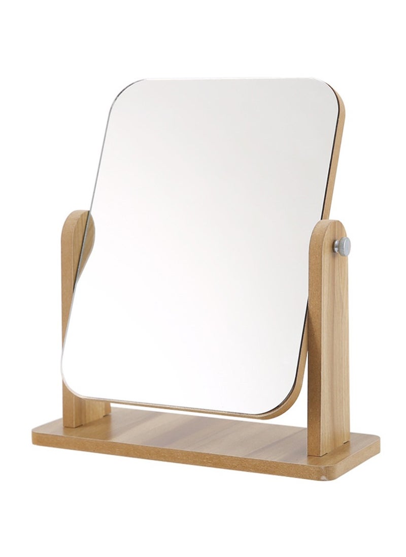 MileMelo Wooden Natural 360° Rotation Standing Portable Cosmetic Mirror Good for Shower Shaving and Traveling 17*22cm  - Image 1