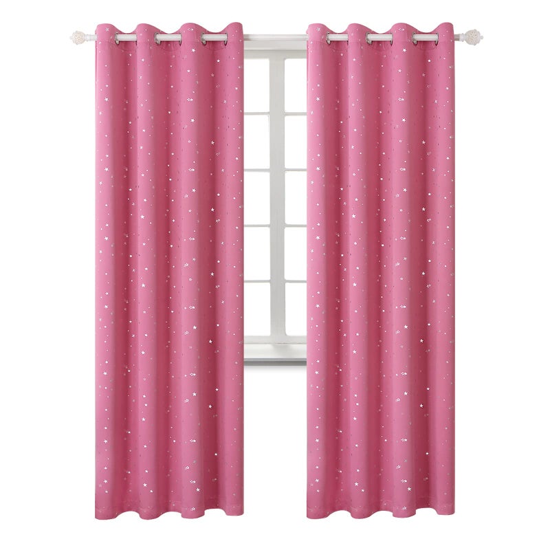 BGment Pink Star Blackout Curtains for Kid's Bedroom - Grommet Thermal Insulated Room Darkening Printed Curtains for Living Room  Set of 2 Panels  52 x 84 Inch - Image 1