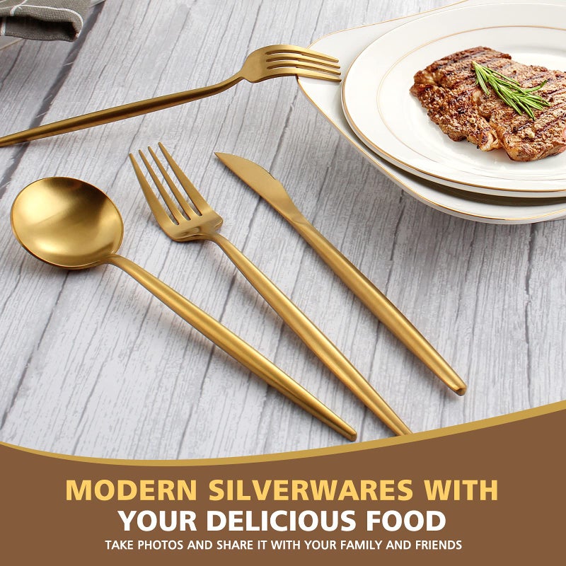 Oliviola Matte Gold Silverware Set, Oliviola 20-Piece Stainless Steel Flatware Cutlery Set Service for 4, Satin Finish Kitchen Utensil Set, Dishwasher Safe - Image 5