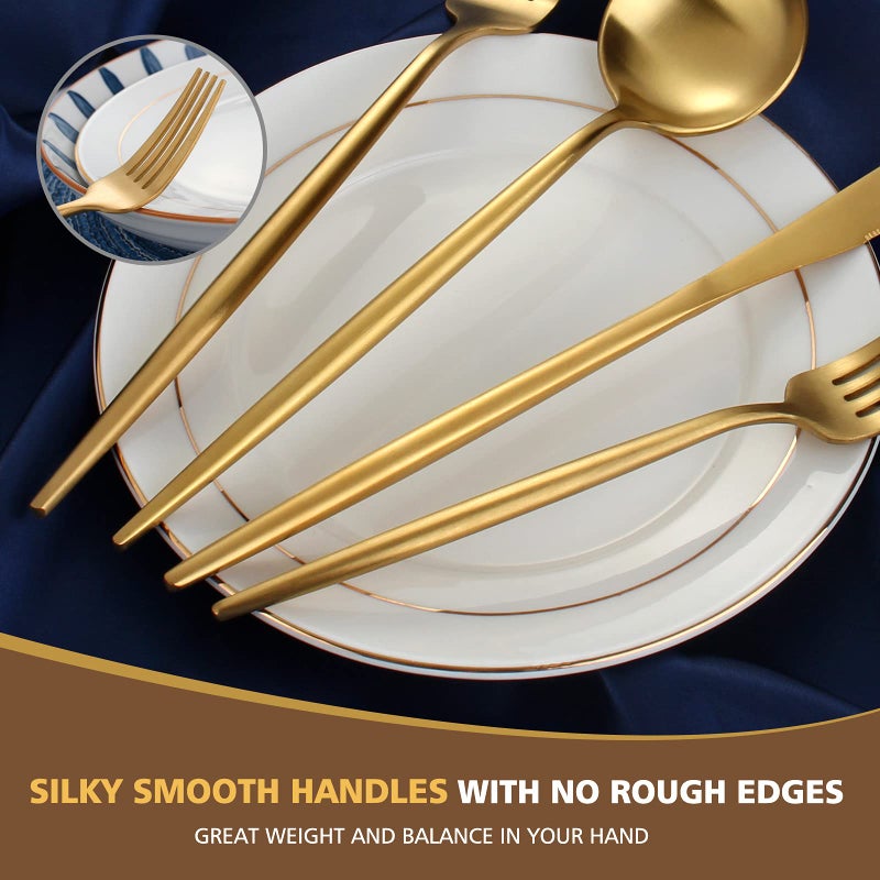 Oliviola Matte Gold Silverware Set, Oliviola 20-Piece Stainless Steel Flatware Cutlery Set Service for 4, Satin Finish Kitchen Utensil Set, Dishwasher Safe - Image 4