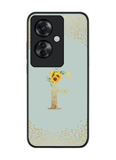 Stylizedd Rugged Black edge case for Oppo Reno11 F / Oppo F25 Pro 5G,Slim fit Soft Cover Custom Monogram Initial Letter Floral Pattern Alphabet - F (Light Grey)  - Image 1