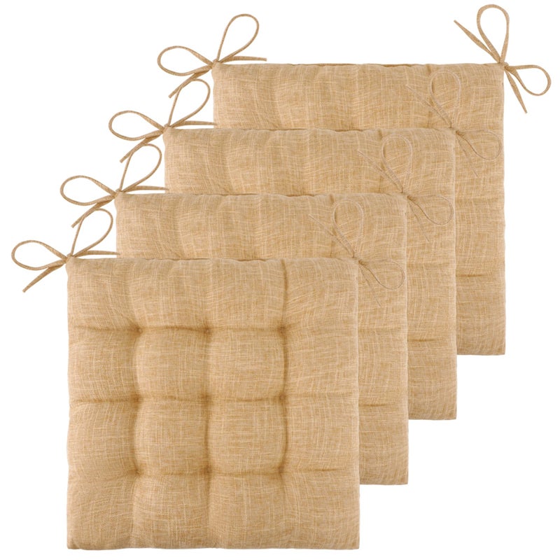 ELFJOY 4 Pack Chair Cushions for Dining Chairs Chair Pads Cushion for Kitchen Office Tufted Textured Square Seat Cushion with Ties 16 Khaki