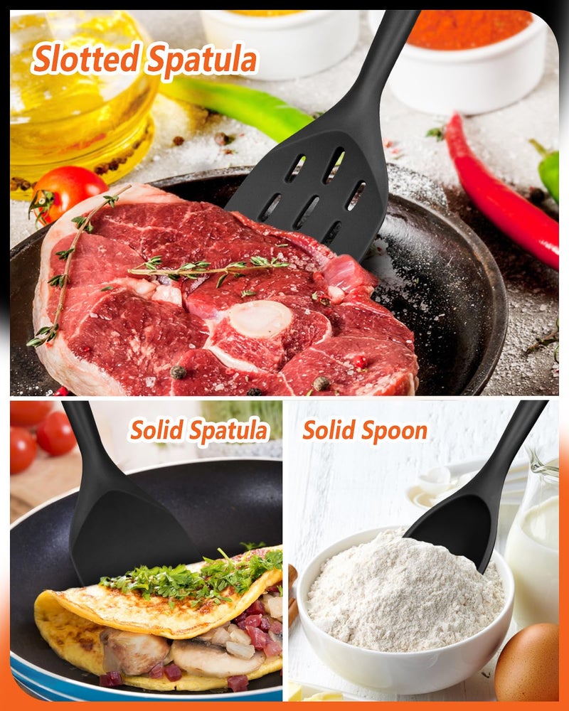 Badiano Pack of 3 Silicone Spatula, Non Stick Cooking Utensil Set, Wooden Handle Kitchen Turner for Baking Mixing Grilling Serving Food Heat Resistant, Black - Image 5