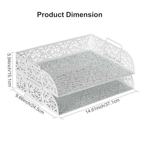 EasyPAG Paper Organizer for Desk 2 Tier Stackable Paper Tray for A4 Legal Size Folders Metal File Storage Desktop Organizer for Home Office School Teacher, White - Image 4