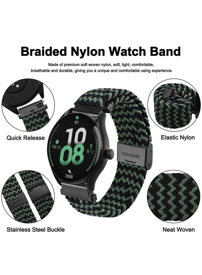 WOCCI 20mm Braided Nylon Watch Band for Men and Women, Quick Release, Black Stainless Steel Buckle (Green Black)  - Image 3