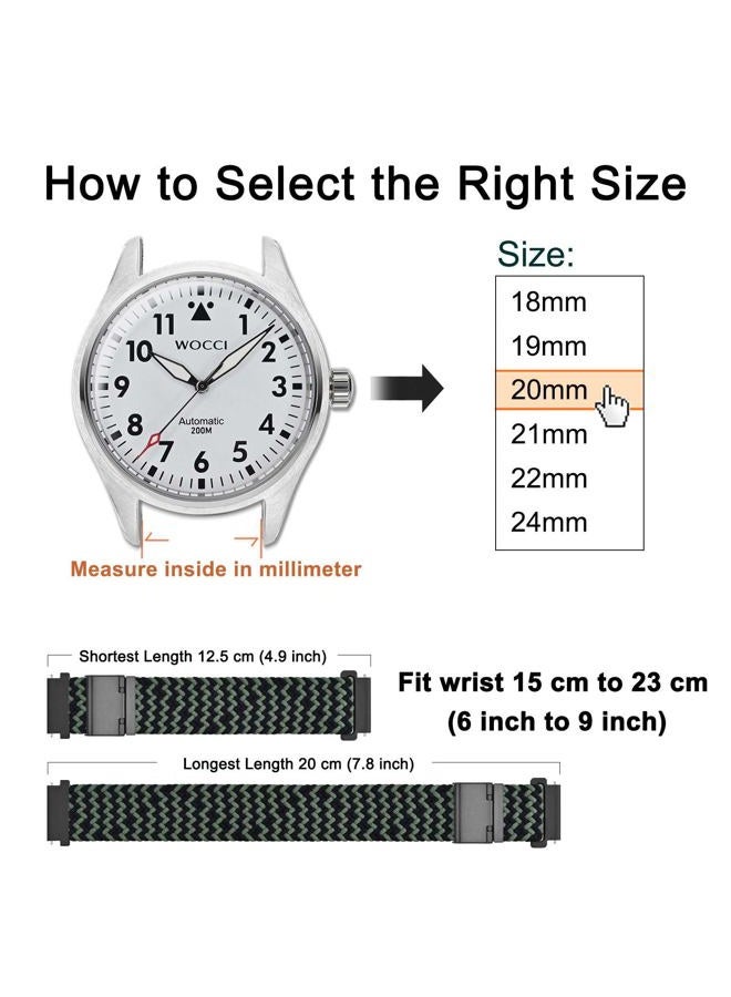 WOCCI 20mm Braided Nylon Watch Band for Men and Women, Quick Release, Black Stainless Steel Buckle (Green Black)  - Image 4