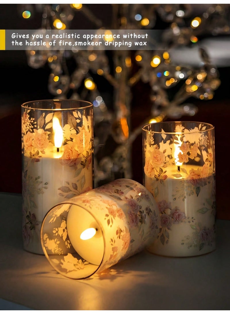 Sakina 3Pcs Flameless LED Candles with Remote and Timer, Battery Operated Pink Rose Glass Candles, Flickering Real Wax Pillar Candles, Romantic Decor for Ramadan, Wedding, Birthday, Valentine’s Day, Mother’s Day Gifts (Pink) - Image 3