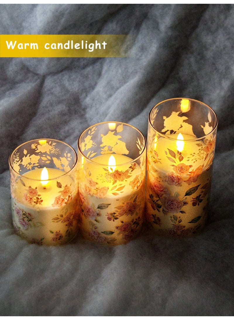 Sakina 3Pcs Flameless LED Candles with Remote and Timer, Battery Operated Pink Rose Glass Candles, Flickering Real Wax Pillar Candles, Romantic Decor for Ramadan, Wedding, Birthday, Valentine’s Day, Mother’s Day Gifts (Pink) - Image 5