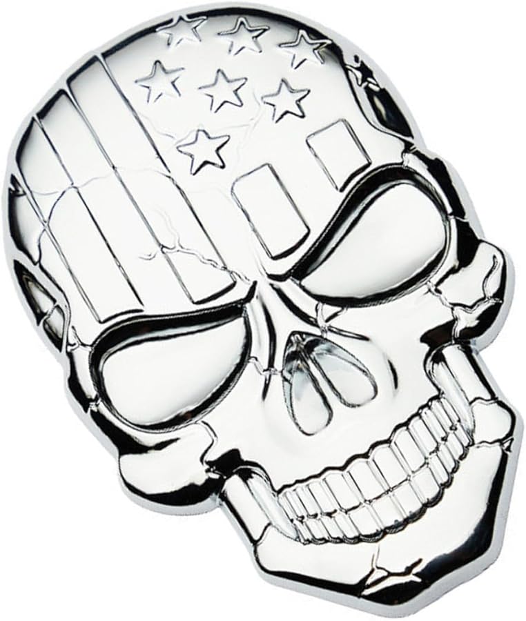 3D Metal Skull Car Badge With USA Flag Emblem Truck Exterior Decorative Sticker - Image 1
