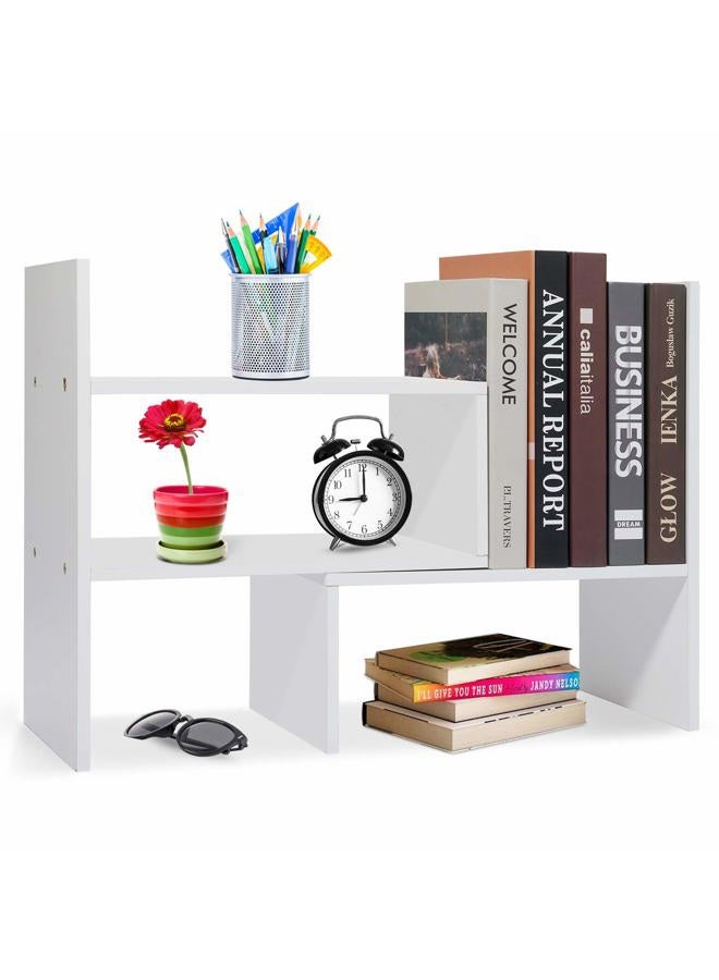Hossejoy Wooden-Life Wood Adjustable Desktop Storage Organizer Display Shelf Rack, Office Supplies Desk Organizer,White - Image 1