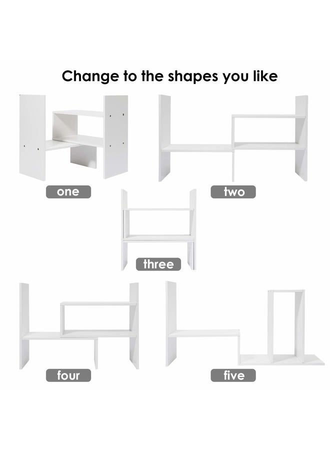 Hossejoy Wooden-Life Wood Adjustable Desktop Storage Organizer Display Shelf Rack, Office Supplies Desk Organizer,White - Image 2