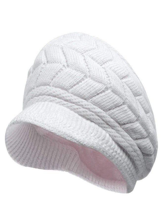 Zeki Girl's Winter Warm Knit Hat Wool Snow Ski Caps with Visor(White,Free Size) - Image 2