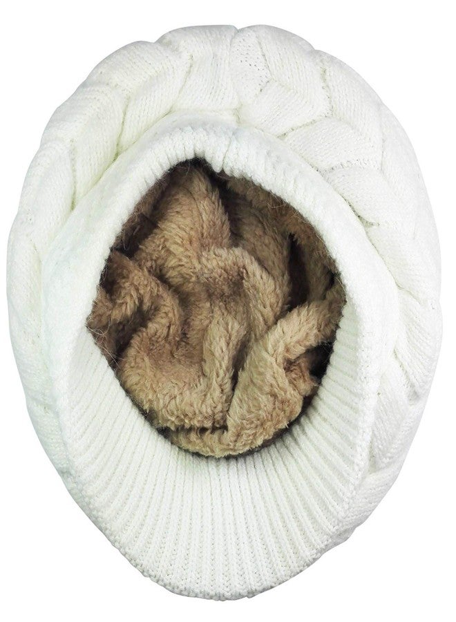 Zeki Girl's Winter Warm Knit Hat Wool Snow Ski Caps with Visor(White,Free Size) - Image 3