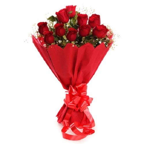 Floral Fantasy Floral Fantasy Valentines Day Gift Fresh Flower Bouquet of 10 Red Roses in Paper Wrapping Bunch of 10 - Image 1
