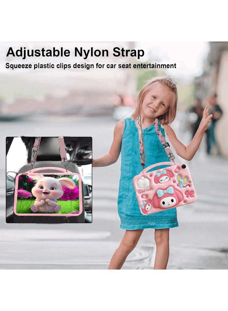 Kids Case Compatible with Samsung Galaxy Tab A9+/A9 Plus 11 Inch 2023, Shockproof Silicone Melody Cover with Handle Stand, Shoulder Strap (Pink) - Image 5