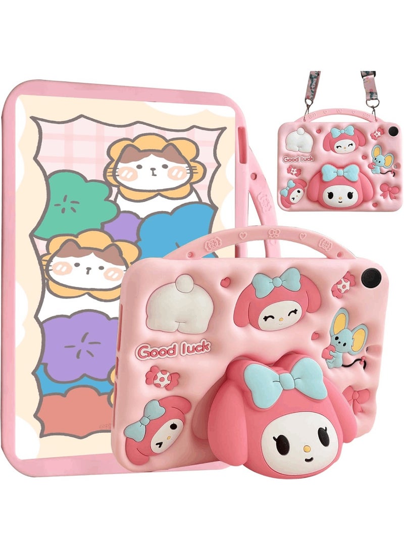 Kids Case Compatible with Samsung Galaxy Tab A9+/A9 Plus 11 Inch 2023, Shockproof Silicone Melody Cover with Handle Stand, Shoulder Strap (Pink) - Image 1
