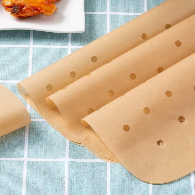 Fryer Paper 23 by 23 cm Square Perforated Paper for Air Fryer Prevention of Sticking and Protecting Air Fryer 50pcs for Quick Cooking and Easy Cleaning