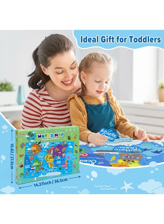 Taika World Felt Set, Felt World Map with World Famous Sights, Educational Play Mat Flannel Board Set, 43x28 inch Preschool Learning Flannel Board - Image 2