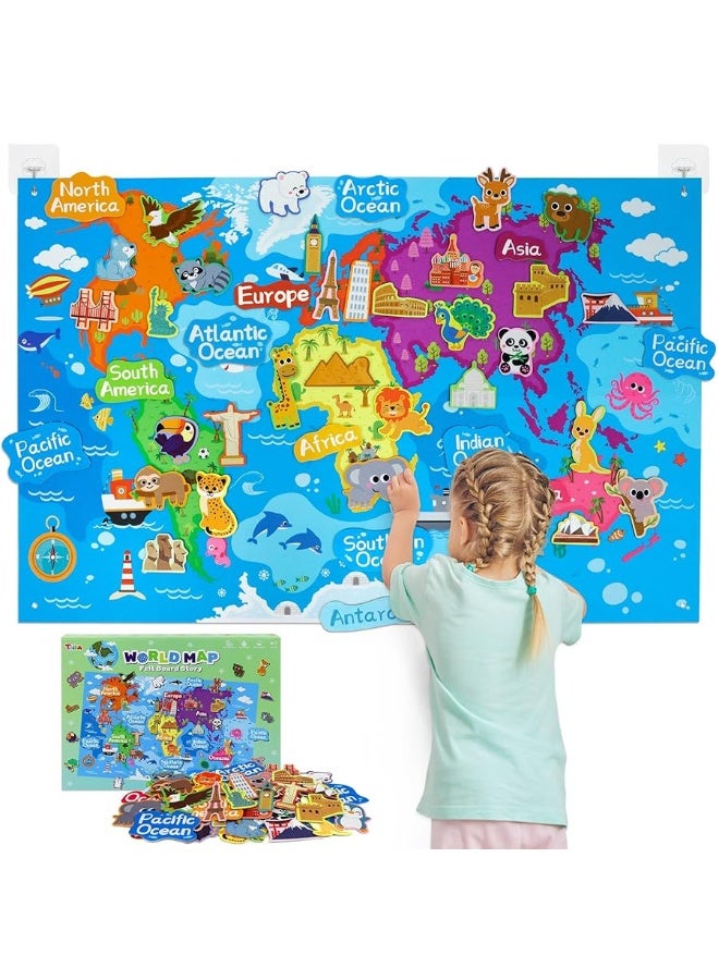 Taika World Felt Set, Felt World Map with World Famous Sights, Educational Play Mat Flannel Board Set, 43x28 inch Preschool Learning Flannel Board - Image 3