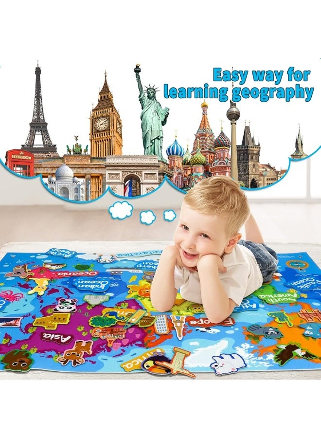 Taika World Felt Set, Felt World Map with World Famous Sights, Educational Play Mat Flannel Board Set, 43x28 inch Preschool Learning Flannel Board - Image 4