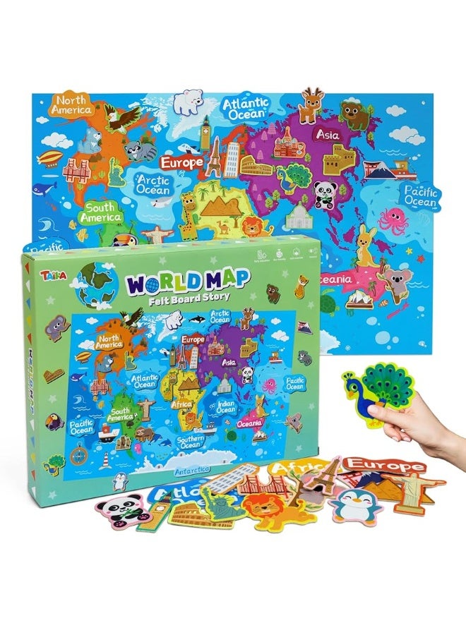 Taika World Felt Set, Felt World Map with World Famous Sights, Educational Play Mat Flannel Board Set, 43x28 inch Preschool Learning Flannel Board - Image 5