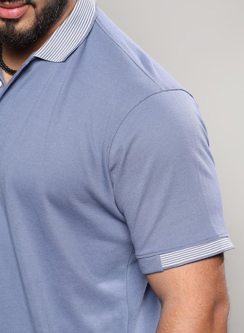 Instafab Plus Men's Egyptian Blue Basic Polo T-Shirt - Image 5