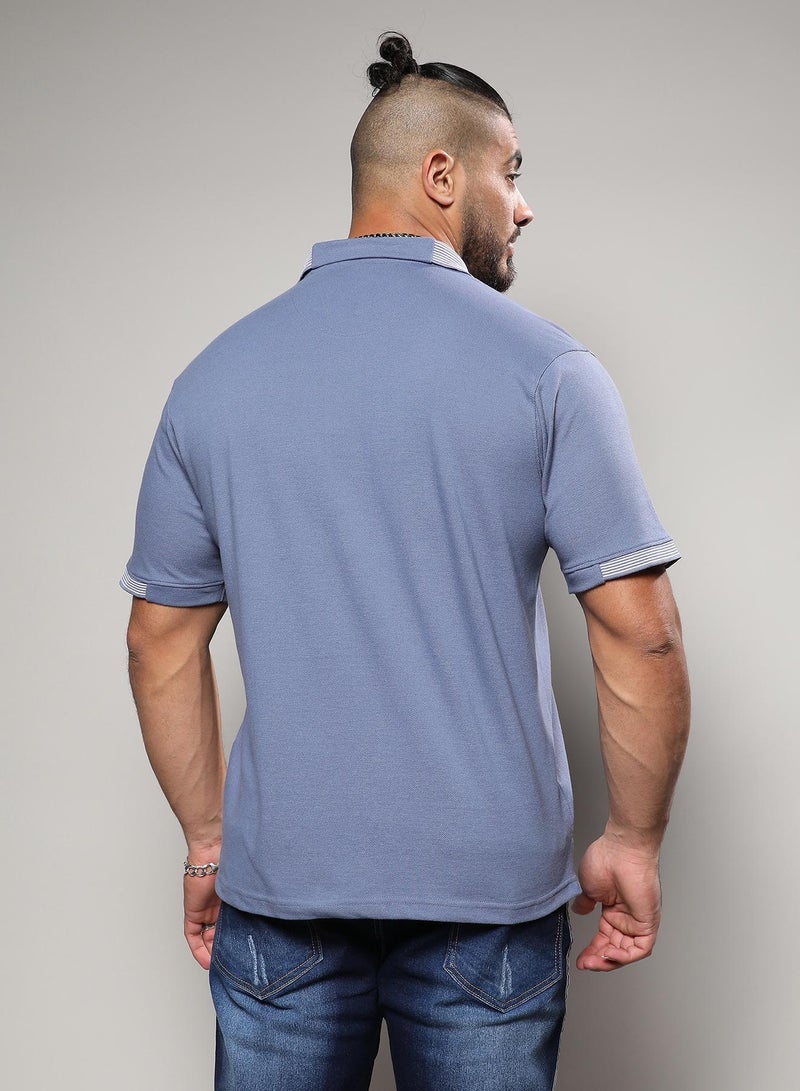 Instafab Plus Men's Egyptian Blue Basic Polo T-Shirt - Image 2