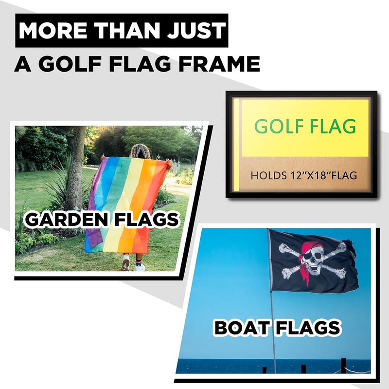 Marsui Marsui 2 Pieces Golf Flag Frames for 12 x 18 Golf Flag Compact Black Photo Frame Banner Not Included  - Image 5