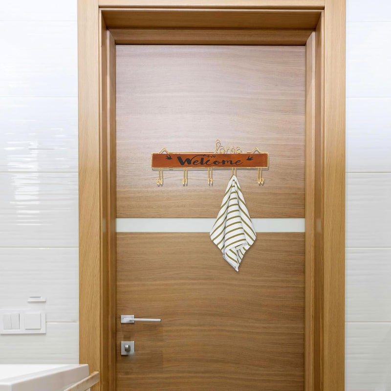 Wall-Mounted Towel Rack with Gold Frame, Wooden Bathroom Towel Storage Hook, 1pcs Vertical Coat and Clothes Hook for Bathroom and Entryway Organization - Image 4