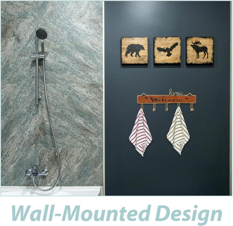 Wall-Mounted Towel Rack with Gold Frame, Wooden Bathroom Towel Storage Hook, 1pcs Vertical Coat and Clothes Hook for Bathroom and Entryway Organization - Image 3