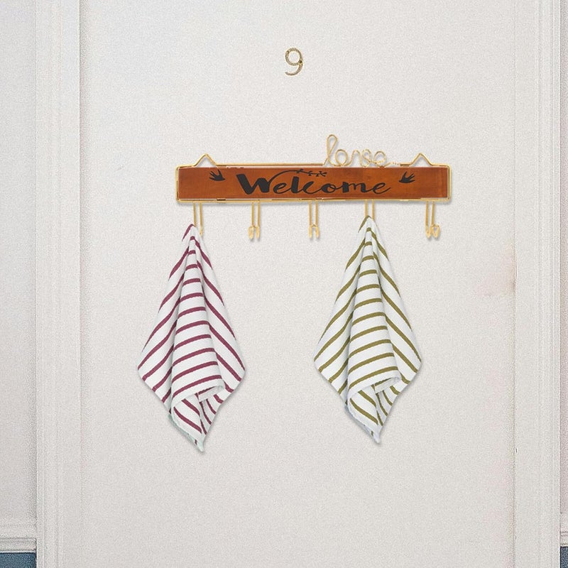 Wall-Mounted Towel Rack with Gold Frame, Wooden Bathroom Towel Storage Hook, 1pcs Vertical Coat and Clothes Hook for Bathroom and Entryway Organization - Image 5