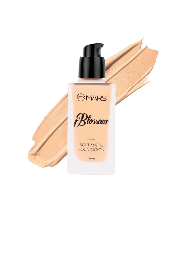 مارس لوشن أساس تغطية كاملة ناعم مطفأ اللمعة من بلوسوم لجميع أنواع البشرة، قابل للمزج والبناء، قاعدة تغطية كاملة خالية من العيوب لمكياج الوجه عاجي - Image 1