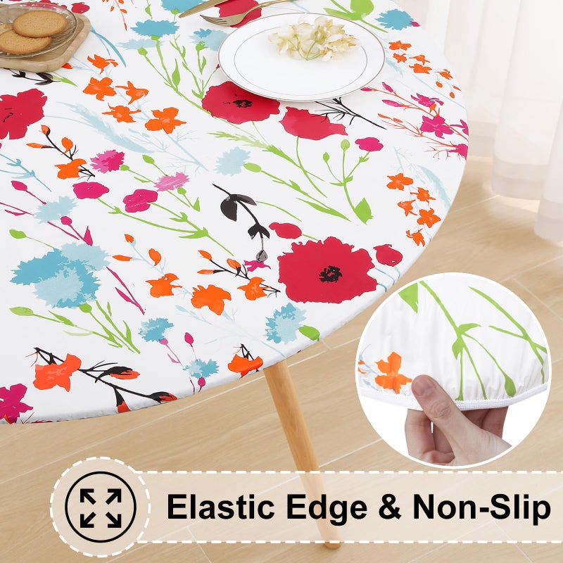 misaya Round Fitted Tablecloth with Elastic Edge, 100% Waterproof Oil Proof Plastic Table Cover, Vinyl Flannel Backed Tablecloth Fits 45"-56" Round Tables for Dinner, Outdoor, Picnic, Flowers - Image 2