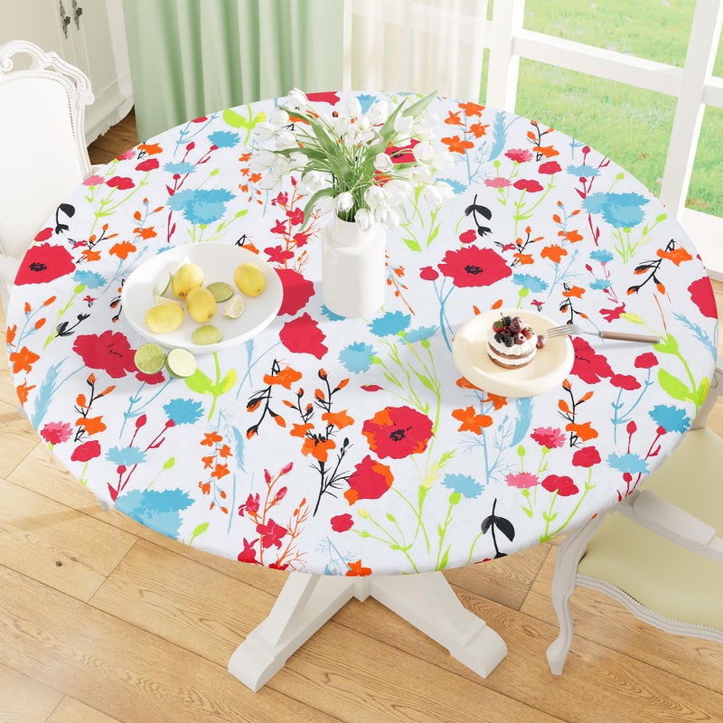 misaya Round Fitted Tablecloth with Elastic Edge, 100% Waterproof Oil Proof Plastic Table Cover, Vinyl Flannel Backed Tablecloth Fits 45"-56" Round Tables for Dinner, Outdoor, Picnic, Flowers - Image 1