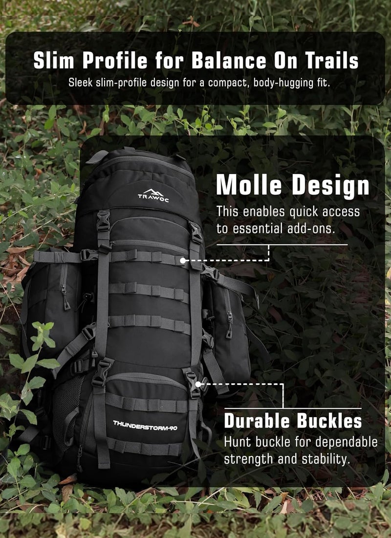 Trawoc THUNDERSTORM 90L Internal Frame Rucksack with metal rod for Men & Women Travel Backpack with Detachable Daypack/Camping Hiking Trekking Bag - Image 4