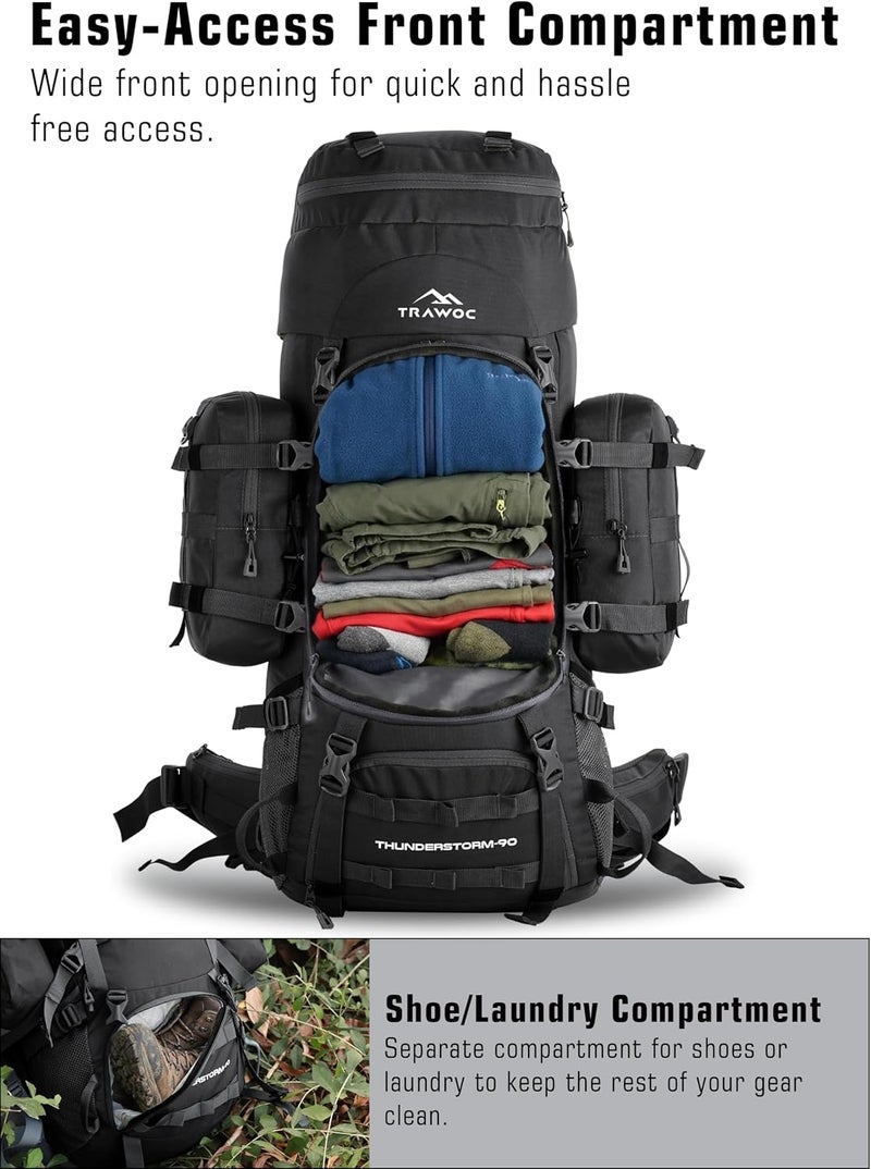 Trawoc THUNDERSTORM 90L Internal Frame Rucksack with metal rod for Men & Women Travel Backpack with Detachable Daypack/Camping Hiking Trekking Bag - Image 3