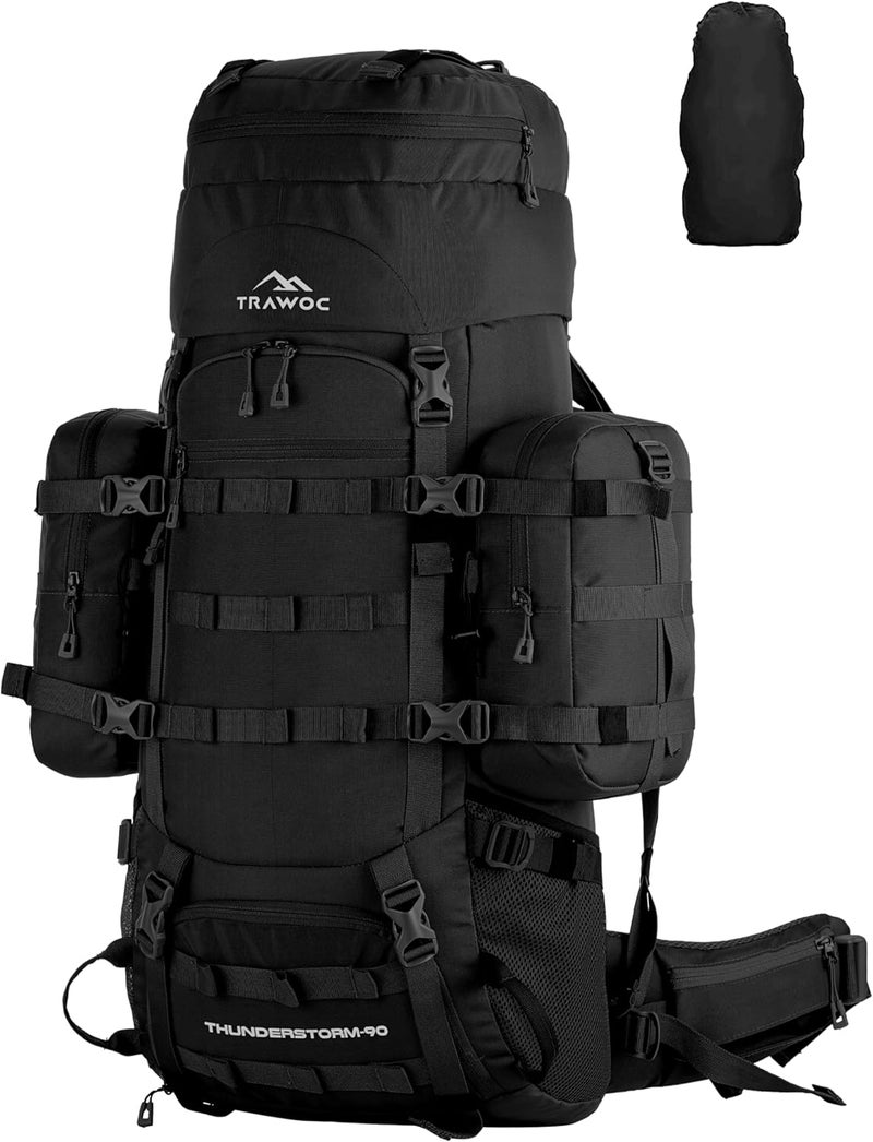 Trawoc THUNDERSTORM 90L Internal Frame Rucksack with metal rod for Men & Women Travel Backpack with Detachable Daypack/Camping Hiking Trekking Bag - Image 1