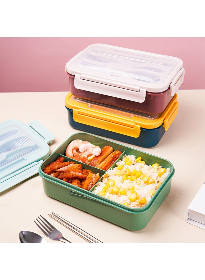 Student Plastic Compartment Lunch Box With Fork Spoon Chopsticks Office Worker Lunch Box Adult Portable Sealed Lunch Box Gift-Specifications:Dark Blue Yellow (with Stainless Steel Chopsticks Spoon Fork)  - Image 4