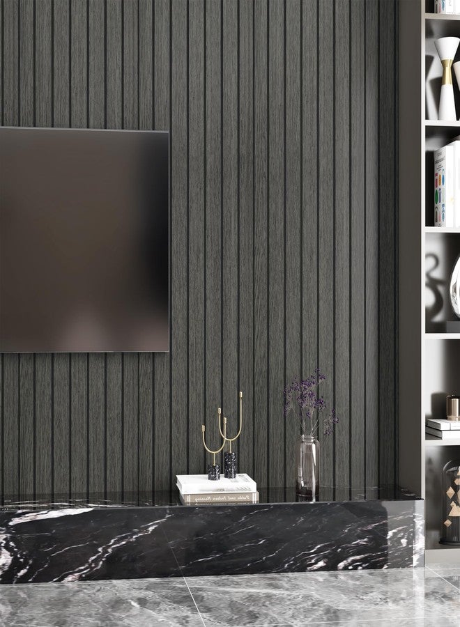 STICKEEP Grey/Black Peel and Stick Wood Panels for Bedroom Walls Removable Soundproof Wood Slatted Wall Panel Self Adhesive 3D Wooden Paneling Wallpaper for Living Room Kitchen Dinner Office 12"x120" - Image 2
