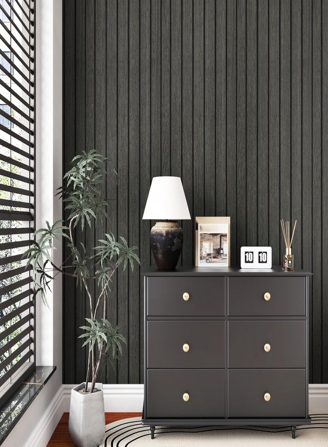 STICKEEP Grey/Black Peel and Stick Wood Panels for Bedroom Walls Removable Soundproof Wood Slatted Wall Panel Self Adhesive 3D Wooden Paneling Wallpaper for Living Room Kitchen Dinner Office 12"x120" - Image 3