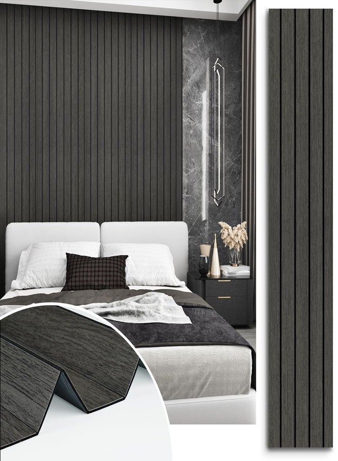 STICKEEP Grey/Black Peel and Stick Wood Panels for Bedroom Walls Removable Soundproof Wood Slatted Wall Panel Self Adhesive 3D Wooden Paneling Wallpaper for Living Room Kitchen Dinner Office 12"x120" - Image 1