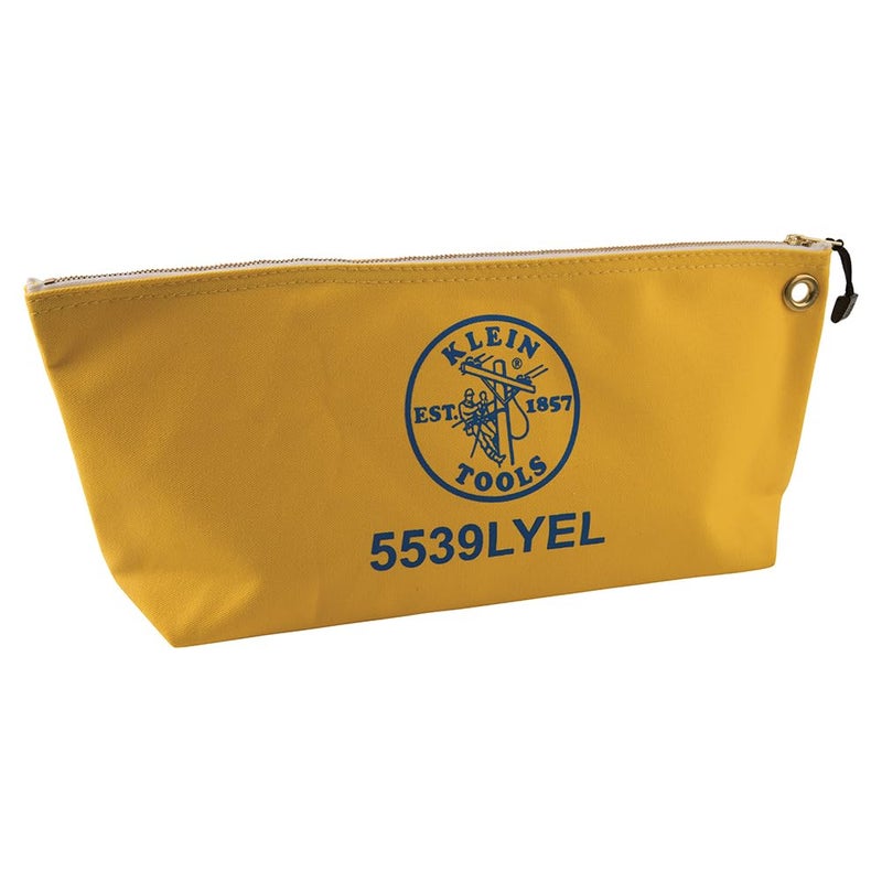 Klein Tools 5539LYEL Zipper Bag Large 16Inch Canvas Tool Pouch for Tool Storage with Brass Zipper and Grommet for Hanging Yellow