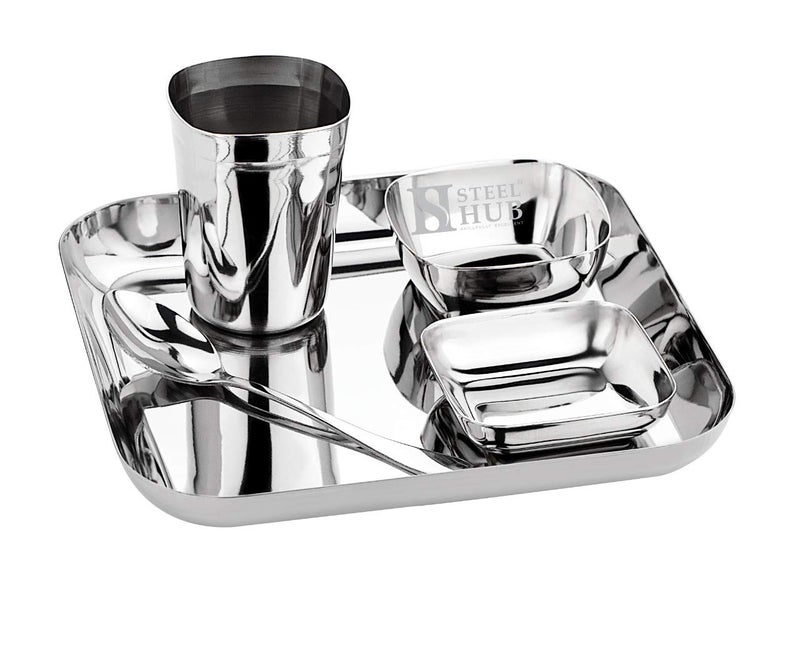 Va Sun Va Sun Stainless Steel Dinner Set for Kids Square 2 Bowls Glass Spoon Plate 8 inch Square 