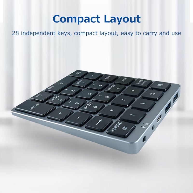 Wireless Keyboard: Grey Dual-mode BT+USB Connection, Stable Signal Low Latency, Compact Slim Lightweight Scissor Foot Chocolate Key Layout With 28 Independent Keys - Comfortable Typing Experience for - Image 5