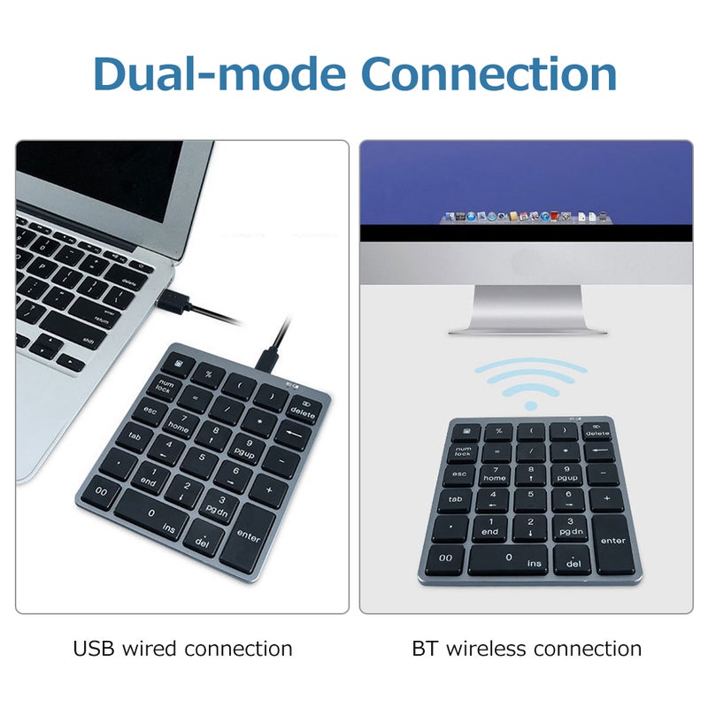 Wireless Keyboard: Grey Dual-mode BT+USB Connection, Stable Signal Low Latency, Compact Slim Lightweight Scissor Foot Chocolate Key Layout With 28 Independent Keys - Comfortable Typing Experience for - Image 3