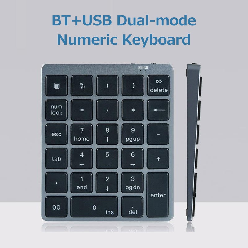 Wireless Keyboard: Grey Dual-mode BT+USB Connection, Stable Signal Low Latency, Compact Slim Lightweight Scissor Foot Chocolate Key Layout With 28 Independent Keys - Comfortable Typing Experience for - Image 2