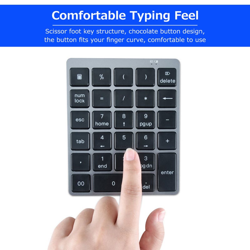 Wireless Keyboard: Grey Dual-mode BT+USB Connection, Stable Signal Low Latency, Compact Slim Lightweight Scissor Foot Chocolate Key Layout With 28 Independent Keys - Comfortable Typing Experience for - Image 4