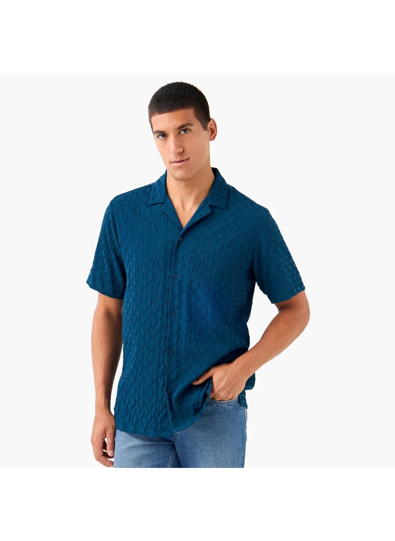 FAV Regular Fit Dobby Textured Shirt with Camp Collar and Short Sleeves