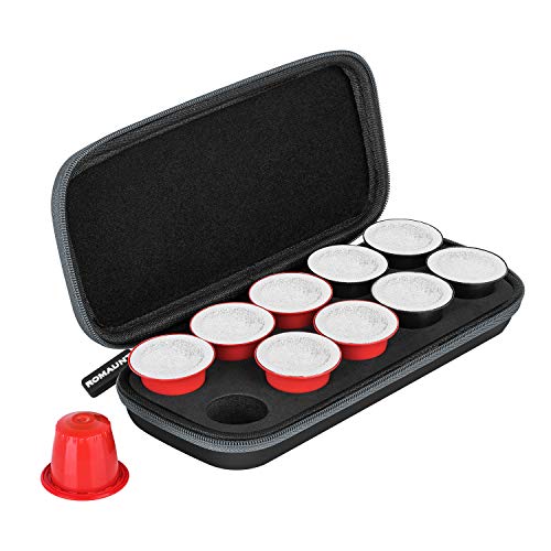 ROMAUNT Travel Carrying Case Compatible with Nespresso OrignalLine Capsules, Accessory for Portable Espresso Maker Protective Coffee Pods Holder with Foam PU Material Hold 10 Pods（black） - Image 1