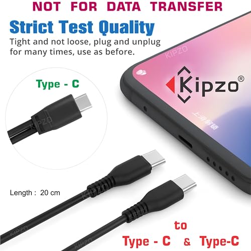 KIPZO® Black Type c to Dual C power bank cable 2 in 1 USB-C splitter charger for galaxy short mini android iph 16 pro Duo multi charging oneplus samsung (Not for DATA Transfer) 20 cm upto 2.1 A max - Image 3